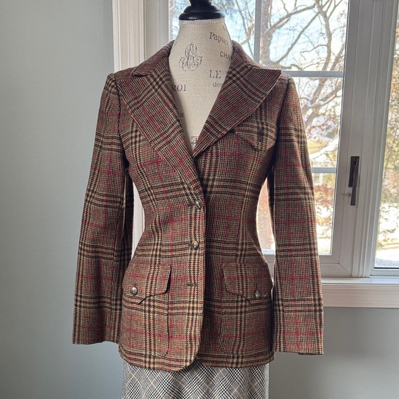 Anne Klein Jackets & Blazers - Anne Klein vintage 70’s wool plaid brown equestrian style blazer Small